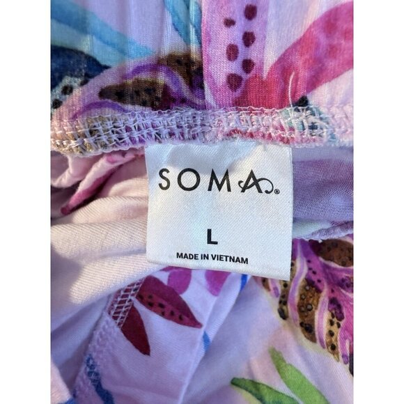 Soma 2 Piece Pajama Set Size Large Short Sleeve Tropical Floral Pink & Multic - Picture 5 of 9